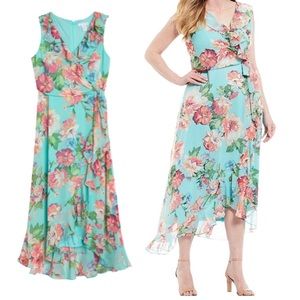 LONDON TIMES Floral Ruffle Faux Wrap Dress NWT 10P